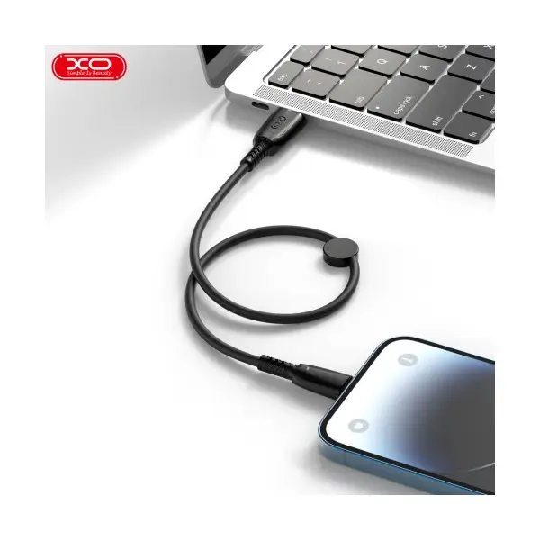 КАБЕЛЬ XO NB247 SULUO SERIES PORTABLE SILICONE ДЛЯ LIGHTNING WITH CABLE CLIP 6A, 0.25M, ЧОРНИЙ