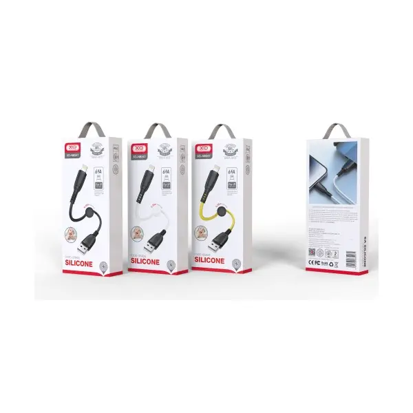 КАБЕЛЬ XO NB247 SULUO SERIES PORTABLE SILICONE ДЛЯ LIGHTNING WITH CABLE CLIP 6A, 0.25M, ЧОРНИЙ