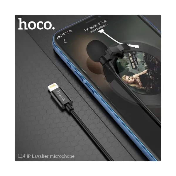 МІКРОФОН ПРИЩЕПКА HOCO L14 IP LAVALIER MICROPHONE LIGHTNING, 2M, ЧОРНИЙ