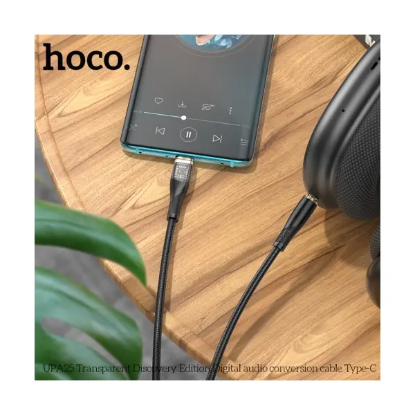 АДАПТЕР АУДІО HOCO UPA25 TRANSPARENT DISCOVERY EDITION DIGITAL AUDIO CONVERSION CABLE TYPE-C, ЧОРНИЙ