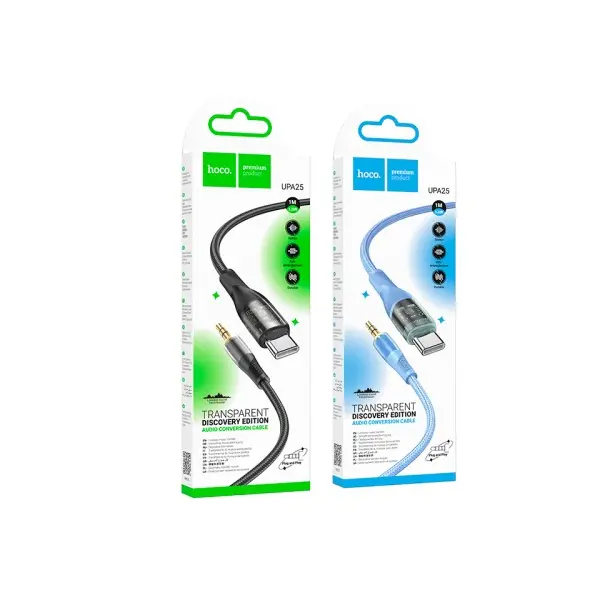 АДАПТЕР АУДІО HOCO UPA25 TRANSPARENT DISCOVERY EDITION DIGITAL AUDIO CONVERSION CABLE TYPE-C, ЧОРНИЙ