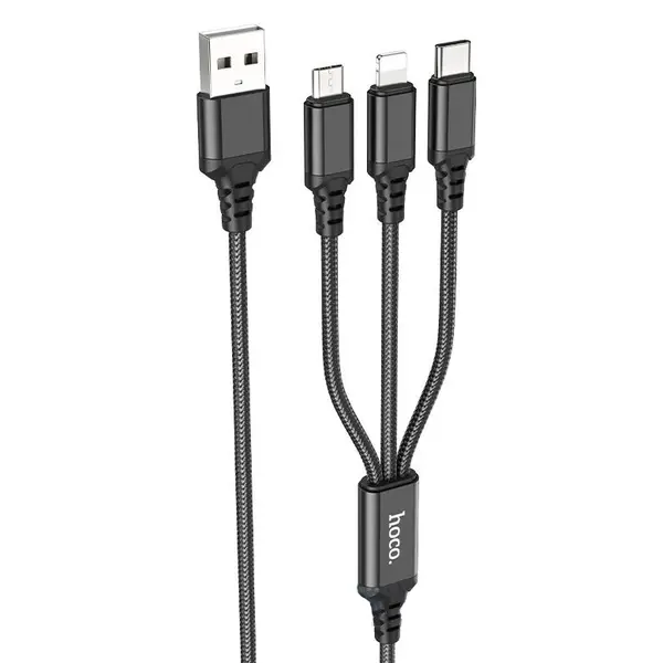 MR3_117546 Кабель combo hoco x76 super charging 3in1 (lightning, micro-usb, type-c), 2a 1m black HOCO
