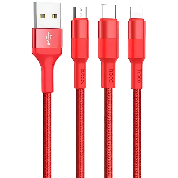 MR3_118244 Кабель combo hoco x26 xpress charging 3in1 (lightning, micro-usb, type-c), 2a 1m red 
