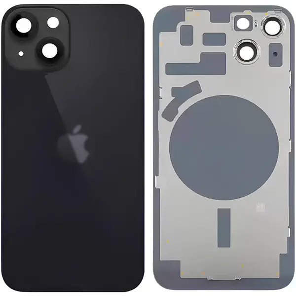 MR3_120048 Задня кришка (скло) iphone 14 plus midnight, сервісний оригінал у зборі на рамці 