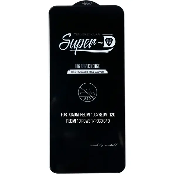 MR3_124265 Скло redmi 10c, redmi 12c, redmi 10 power, poco c40 (mietubl super-d) black, без упаковки 