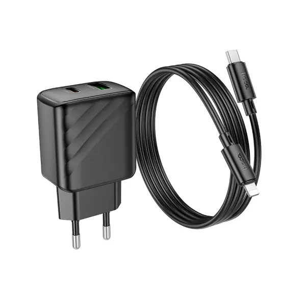 MR4_131815 Мережевий зарядний пристрій hoco cs23a sunlight dual-port pd30w, qc3.0, charger set (c to ip) чорний HOCO