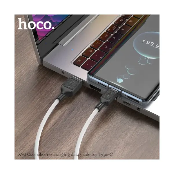MR4_138636 Кабель hoco x90 cool silicone charging data cable для type-c, 3a, 1 m, білий HOCO