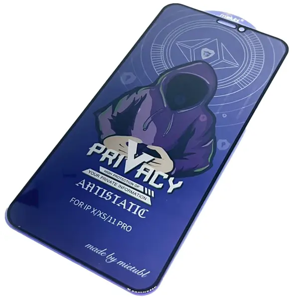 MR3_122022 Захисне скло для iphone x, xs, 11 pro full glue anti-static privacy (0.3 mm, антишпигун, чорний) PRC
