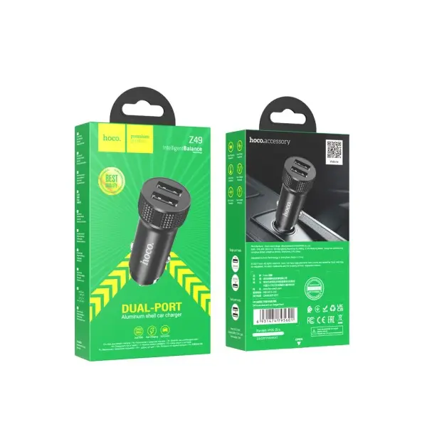 MR4_153862 Авто зарядний пристрій hoco z49 level dual port car charger metal сірий HOCO