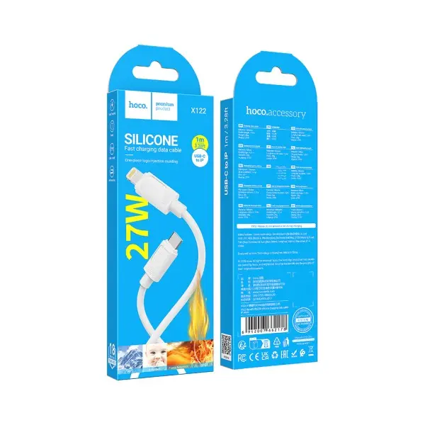 MR4_153871 Кабель pd hoco x122 benefit pd27w silicone charging data cable ip, 1 m білий HOCO