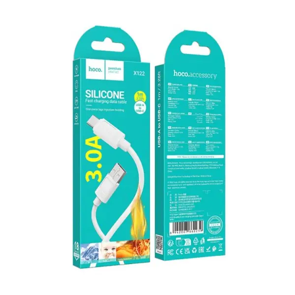 MR4_153872 Кабель hoco x122 benefit silicone charging data cable type-c 3a, 1 m, білий HOCO