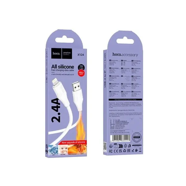 MR4_153937 Кабель pd hoco x124 bien pd27w silicone charging data cable ip, 1 m білий HOCO