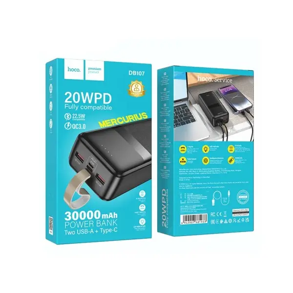 MR4_153992 Умб hoco db107 mercurius pd22, 5w fully compatible power bank 30000mah чорний HOCO