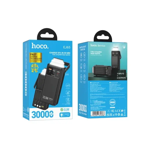 MR4_153254 Умб hoco ej65 high 22.5w+pd20w+four-cables power bank 30000mah чорний HOCO