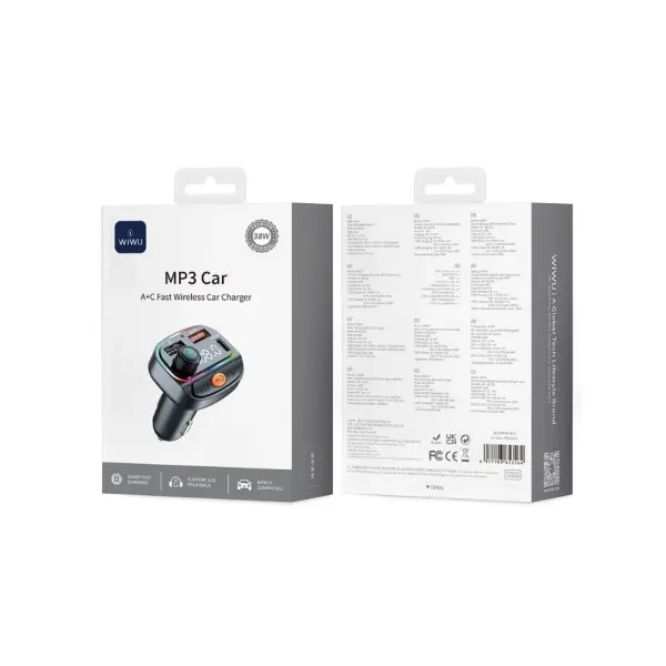 MR4_154263 Авто зарядний пристрій з fm-модулятором wiwu wi-qc031 mp3 car charger чорний PRC