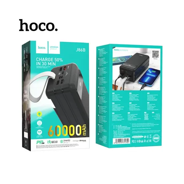 MR4_147631 Умб hoco j86b electric 22.5w fully compatible pd20w, qc, lcd, lamp 60000mah чорний HOCO